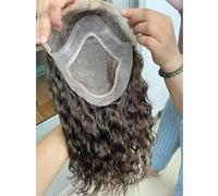 Peluca para hombre, peluca de repuesto para hombre, sistema de cabello humano, línea de cabello natural, fina, mono con postizo (marrón oscuro, 7 x 10 pulgadas)