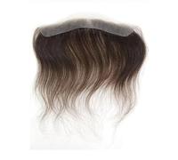 Peluca para hombre recta marrón 0,06 mm con enganche frontal en V para hombre 16 cm cabello humano, piel ultra fina, PU prótesis capilar para hombres Toupee for Men (16 x 2,5 cm, marrón oscuro)