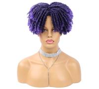 Peluca Para Mujer Afro Curl Dreadlock Toupee Para Hombre Negra Africana, Clips-On Pelo Corto Tupé Cabeza De Recambio Peluca Negra,T1b/purple
