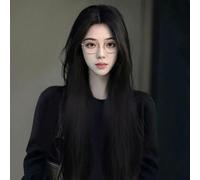 Peluca Para Mujer Con Cabello Largo, Diadema Completa De Seda De Alta Temperatura, Hasta La Cintura, Flequillo Negro Con Raya Al Medio, Cabello Largo Y Liso