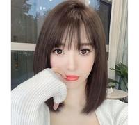 Peluca Para Mujer Con Cabello Medio A Largo, Cabello Corto Hasta La Clavícula, Tocado Simulado Marrón Natural Y Negro