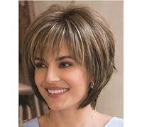 Peluca para mujer, corte Pixie en capas, corta marrón oscuro mezclado con flequillo, peluca sintética de pelo natural con flequillo, para bodas, citas y cualquier otra ocasión