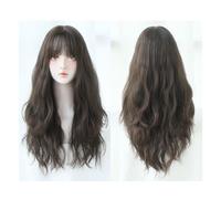 Peluca para mujer, peluca larga marrón negra para mujer, peluca ondulada y rizada con flequillo completo, peluca sintética, 61 cm, adecuada para fiestas diarias pelucas de cabello humano