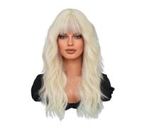 Peluca para mujer Peluca ondulada rubia platino larga con flequillo for mujeres, pelucas de pelo sintético for uso diario fiesta cosplay Para uso diario en fiestas