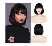 Peluca para mujer Pelucas cortas Bob de 11 pulgadas con flequillo para mujeres, peluca de pelo corto recto sintético de fibra de alta temperatura para uso diario en fiestas navideñas Pelucas sintéti
