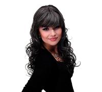 Peluca Para Mujeres Larga Rizada Gris Oscuro Mechado Con Flequillo M-103