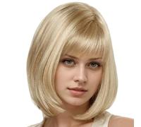 Peluca para mujeres, peluca rubia corta, cable de alambre de alta temperatura de 14 '' peluca rubia corta con flequillo ajustable rubia transpirable con cuero cabelludo realista para Halloween, fiest