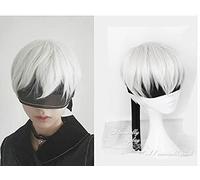 Peluca para NieR: Automata 9S, color gris plateado, peluca corta YoRHa No. 9 Modelo S, peluca de cosplay de anime (no incluye parche negro en los ojos) + gorra de peluca como se muestra en la imagen