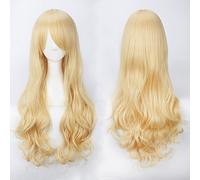 Peluca para peluca COS, color anime, red de botones, alambre de alta temperatura, universal, 80 cm de largo, rizado, color: K027-2 (80 cm, dorado claro)