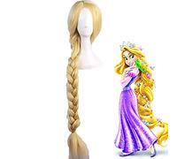 Peluca para princesa enroscada, rubia, muy larga, cosplay de Rapunzel, pelo sintético, disfraz de anime, peluca + gorra de peluca