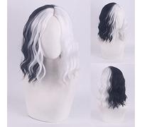 Peluca para ropa a juego para disfrazarse de mascarada, peluca de 101 perro leal Cruella de Vil Kuila Bruja blanco y negro a juego, pelo corto y rizado, color: Yn033{40 cm}