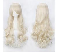 Peluca para ropa a juego para disfrazarse, mascarada, peluca de color anime, red de botones, alambre de alta temperatura, universal, 80 cm de largo, pelo rizado, color: K027-7 (80 cm, blanco roto)