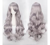Peluca para ropa a juego para disfrazarse, mascarada, peluca de color anime, red de botones, alambre de alta temperatura, universal, 80 cm de largo, rizado, color: K027-30 (80 cm, gris abuela)