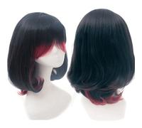 Peluca para ropa a juego, para mascarada, peluca Lolita, peluca universal, larga, rizada, recta, pelo corto, multicolor, 550-2, negro y rojo (mujer)
