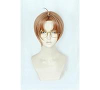 Peluca para Sarazanmai Enta Jinnai Cosplay peluca marrón claro corto pelo sintético Cosplay peluca y gafas + peluca FGO peluca y gafas