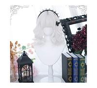 Peluca para uso diario Peluca blanca pura con flequillo for mujeres y niñas, peluca sintética rizada de onda corta Bob, peluca de Cosplay de Lolita Bob rizada blanca con flequillo Pelucas para uso en