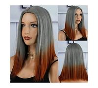 Peluca para uso diario Peluca Bob sintética, peluca corta gris degradada naranja Bob, peluca de fibra Natural resistente al calor, pelucas rectas de parte media for uso diario Pelucas para uso en fies