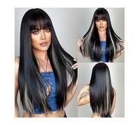 Peluca para uso diario Pelucas sintéticas largas y rectas negras y rubias con flequillo for mujer, peluca de pelo Afro oscuro for Cosplay, peluca Natural resistente al calor for uso diario Pelucas par