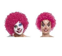 Peluca Payaso Fucsia Rizada [120 gr] Adultos Hombre Mujer Unisex【Colores Variados】Pelucas Disfraces Carnaval Halloween Fiestas Clown Disco Cosplay