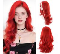 Peluca Pelirroja Larga, Afenau 29'' Pelucas Mujer Pelo Natural, Pelucas Sintéticas para Mujer Rojas, PelucaRoja Transpirable, PelucaOndulada con Raya en Medio para Fiestas Drag Diarias, Cosplay
