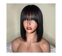 Peluca Peluca Bob Corta Recta Brasileña Con Flequillo 150% Densidad 8-14 Pulgadas Color Natural Peluca Hai Bob Humana Bob Mecanizado Con Flequillo Pelucas Grises Para Mujeres (Bob De 14 Pulgadas (35