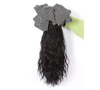 Peluca Peluca Cola de caballo Arco Accesorios for el cabello Niñas Agarrar Clip Agua Ondulación Cola de caballo Trenza Peluca de alto valor Pelucas diarias(Black,Checkerboard bow)