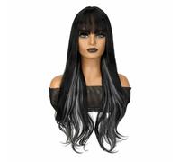 Peluca Peluca con ondas grandes, pelo largo y rizado gris plateado for mujer, cubierta for toda la cabeza, cabello artificial, peluca sintética de moda Pelucas diarias