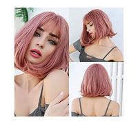 Peluca Peluca de Bob recta de calor largo y resistente al calor rosado con flequillo 14 pulgadas de longitud de hombro Pelucas de cosplay for mujeres Pelucas diarias