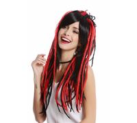 Peluca Peluca De Dama Cosplay Larga Lisa Parte Central Negra Con Rastas Rojas