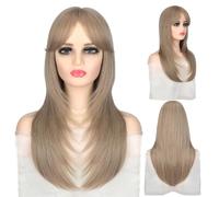 Peluca Peluca de fibra química de alta temperatura, cabello largo y liso for mujer, peluca con flequillo de raya media, pelucas de cabello completo Pelucas diarias(E)