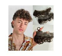 Peluca Peluca de hombre con línea capilar, cabello humano rizado, forma V, piel fina, frontal, postizo for(4#)