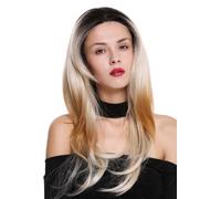 Peluca Peluca De Mujer Lace-Front Larga Lisa Parte Mono Ombre Negro Rubio Mezcla