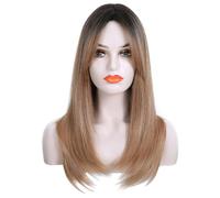 Peluca Peluca De Mujer Teñida Degradada Peluca Larga Y Recta Moda Europea Y Americana Cabello De Clavícula Simulado Pelucas diarias