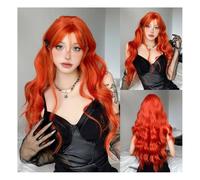Peluca Peluca llena de Halloween de la moda del pelo largo y rizado de la onda grande del flequillo de ocho caracteres del gradiente rojo(Carmine Orange)