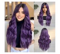 Peluca Peluca llena de Halloween de la moda del pelo largo y rizado de la onda grande del flequillo de ocho caracteres del gradiente rojo(Purple)