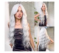 Peluca Peluca llena de Halloween de la moda del pelo largo y rizado de la onda grande del flequillo de ocho caracteres del gradiente rojo(Silver White)