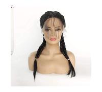 Peluca Peluca negra de 2 colas de caballo con pelo de bebé, pelucas de cola de caballo trenzadas, pelucas delanteras de encaje sintético for mujeres, pelucas for fiestas navideñas for hombres Mujer