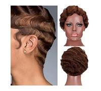 Peluca Peluca Ondulada De Dedo Corto De 6 Pulgadas Pelucas Africanas Rizadas Cortas Retro Para Mujeres Negras Peluca Sintética Resistente Al Calor De Aspecto Natural Pelucas Grises Para Mujeres (7 6