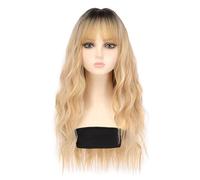 Peluca Peluca, pelo largo de mujer, pelo largo y rizado dorado simulado, cubierta completa de pelo con flequillo ondulado grande de estilo europeo y americano Pelucas diarias