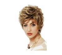 Peluca Pelucas cortas de corte marrón con flequillo Peluca rubia marrón Pelucas de pelo rizado ondulado sintético Pelucas de fiesta for hombres Mujer