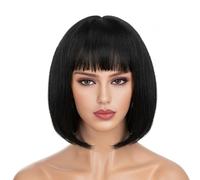 Peluca Pelucas cortas y rectas con flequillo for mujer, pelucas naturales de aspecto Natural, pelucas sintéticas de fibra resistente al calor for Cosplay Pelucas diarias(10)