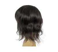 Peluca Pelucas for hombre del cabello humano brasileño peluquín de los hombres pelo largo 12 pulgadas reemplazo la PU base piel fina(1B20#)