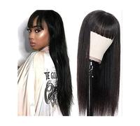 Peluca Pelucas largas y rectas, pelo de fibra resistente al calor, negro Natural, peluca completa con flequillo, pelucas de fiesta for hombres Mujer