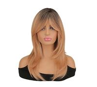 Peluca Pelucas Mujeres Full Long Layered Ombre Brown Highlight Hombro Longitud Peluca Largo Ondulado Voluminoso Pelucas Fiesta