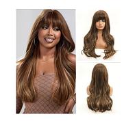 Peluca Pelucas Onduladas Con Reflejos Largos Con Flequillo, Pelucas De Cabello Ondulado Natural Marrón Mezclado Rubio Sintético Para Mujeres Pelucas Destacadas Resistentes Al Calor Para Uso Diario Pe