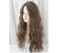Peluca Pelucas Pelucas Con Flequillo for Mujer, Rizos Marrones Ondulados, Cabello De Fibra Resistente Al Calor De 24 Pulgadas Pelucas Fiesta (Color : A)