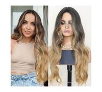 Peluca Pelucas Sintéticas Onduladas Largas Con Raya Media Para Mujeres Peluca Marrón Dorada Degradado Cosplay/Peluca Diaria Cabello Mecanismo Completo Pelucas Grises Resistentes Al Calor Para Mujeres