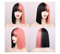 Peluca Pelucas Sintéticas Pelucas Cortas Rectas Bob Con Flequillo Para Mujeres Negro Rosa Púrpura Rojo Pelucas Naturales Pelucas Grises Para Mujeres (Hf 14 Pulgadas)