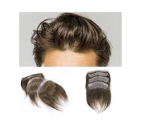 Peluca Peluquín frontal for hombre, cabello humano castaño n.° 7, con bucle en V, 0,06 mm de grosor, piel sintética fina(16x2.5cm)