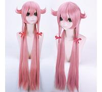 Peluca perfecta para fiestas diarias, peluca de pelo lacio súper largo con texto en inglés «My Wife My Wife Yuno» rosa ahumado de 1 metro